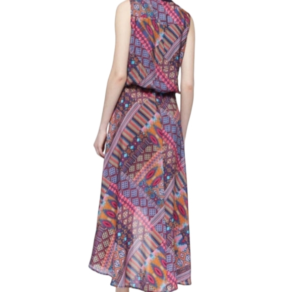 Tolani Silk Geometric Print Drawstring Waist Hi Lo Maxi Dress Pink Blue sz S - Picture 2 of 8